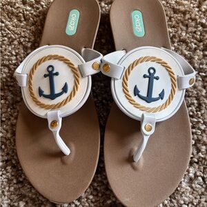 OKA b. White and Tan Anchor Sandals